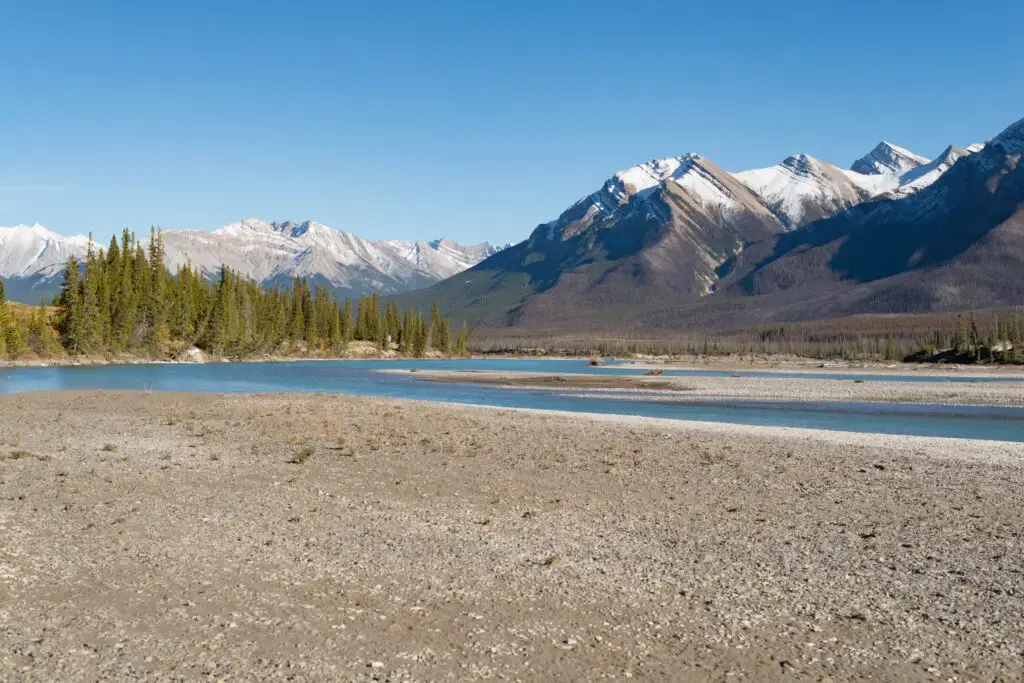 Late fall on the headwaters of Abraham Lake on the David Thompson highway 11